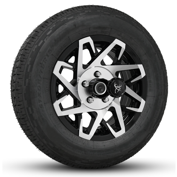 14x5.5 Gloss Black Machined Face Buck Commander Trailer Wheels Ready Mount Wheel & Tire Packages for All Types of Trailers in Pattern 5-Lug 5x4.50 / 5x114.3