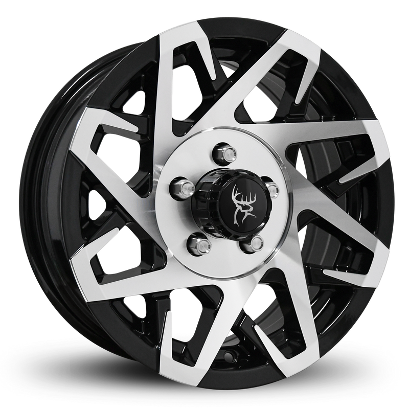 Custom Trailer Wheels in 15x6.0 Inch Gloss Black Machined Face by Buck Commander Trailer Wheels for All Trailer Types in Pattern 5-Lug 5x4.50 / 5x114.3