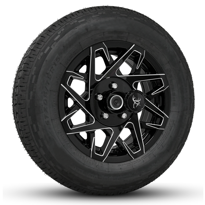 15x6.0 Gloss Black Milled Edges Buck Commander Trailer Wheels Ready Mount Wheel & Tire Packages for All Types of Trailers in Pattern 5-Lug 5x4.50 / 5x114.3