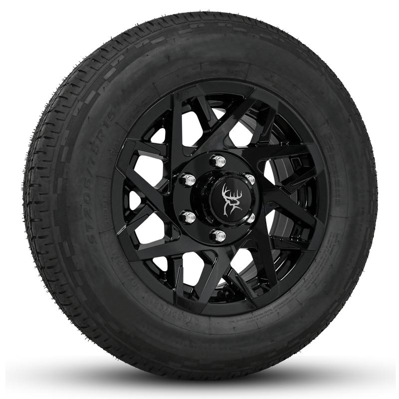 16x6.0 All Gloss Black Buck Commander Trailer Wheels Ready Mount Wheel & Tire Packages for All Types of Trailers in Pattern 6-Lug 6x5.50 / 6x139.7	