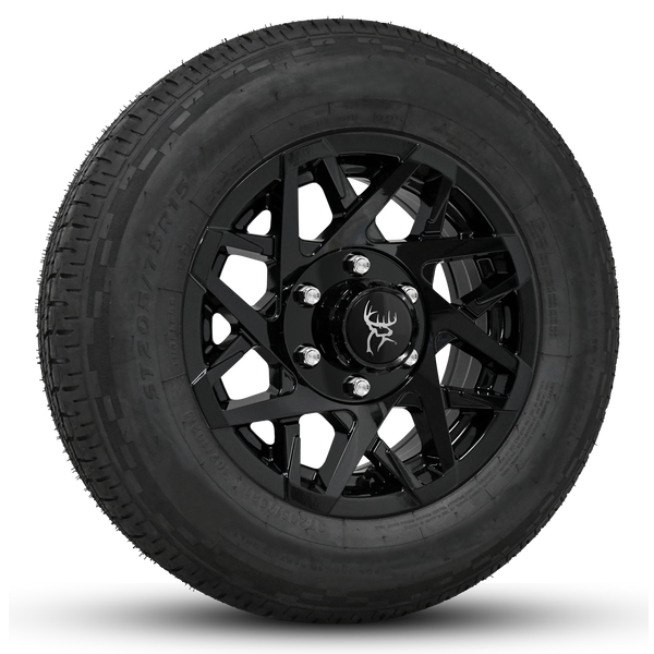 15x6.0 All Gloss Black Buck Commander Trailer Wheels Ready Mount Wheel & Tire Packages for All Types of Trailers in Pattern 6-Lug 6x5.50 / 6x139.7