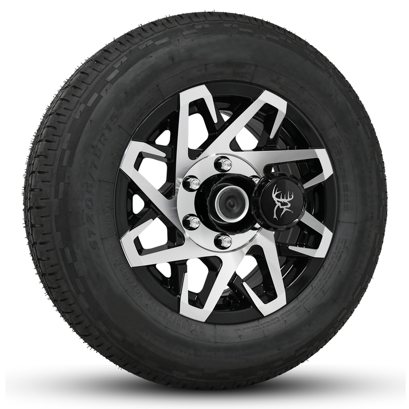 16x6.0 Gloss Black Machined Face Buck Commander Trailer Wheels Ready Mount Wheel & Tire Packages for All Types of Trailers in Pattern 6-Lug 6x5.50 / 6x139.7