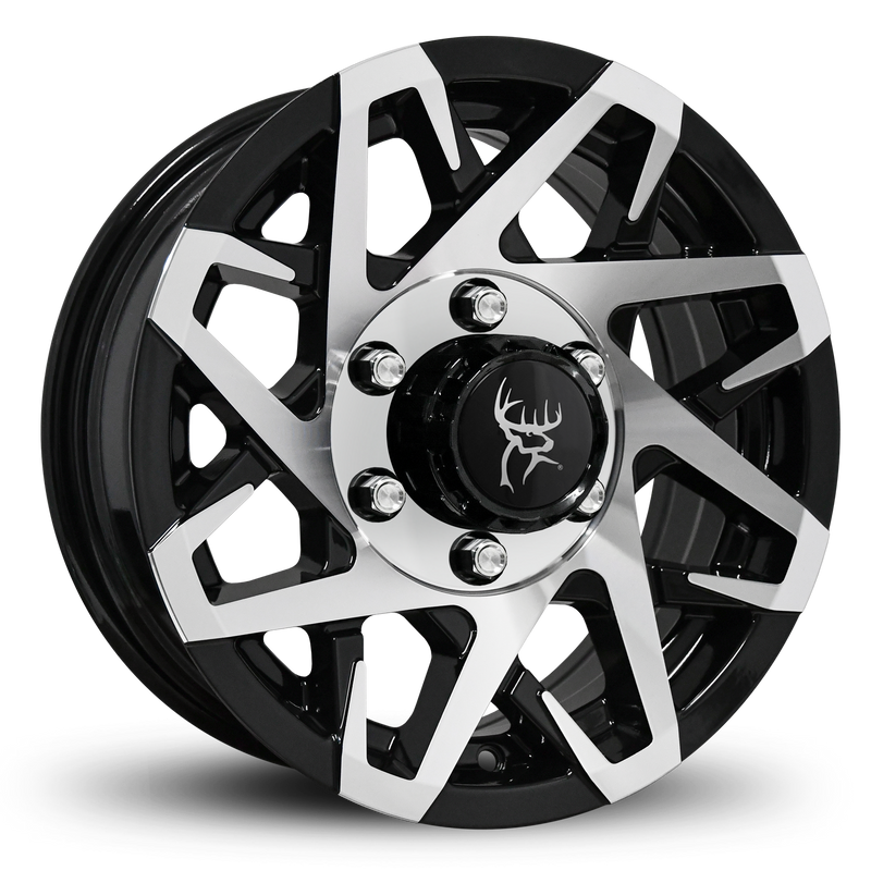 Custom Trailer Wheels in 16x6.0 Inch Gloss Black Milled Face by Buck Commander Trailer Wheels for All Trailer Types in Pattern 6-Lug 6x5.50 / 6x139.7