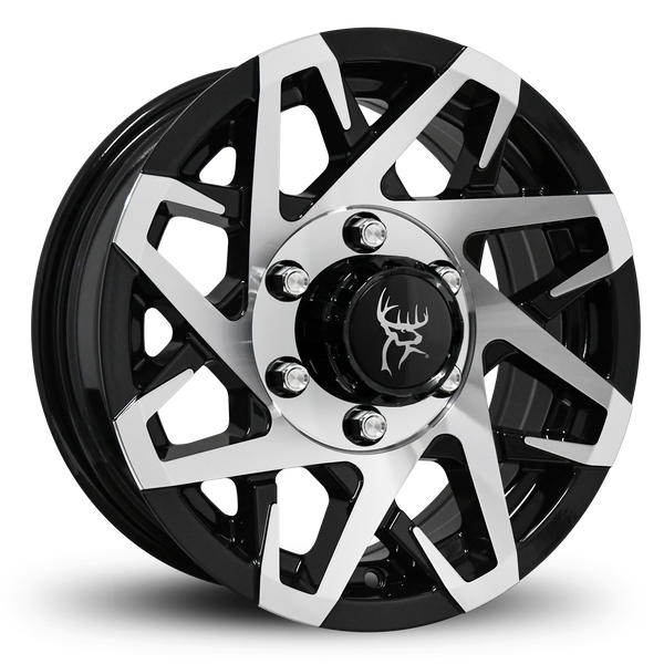 Custom Trailer Wheels in 15x6.0 Inch Gloss Black Machined Face by Buck Commander Trailer Wheels for All Trailer Types in Pattern 6-Lug 6x5.50 / 6x139.7