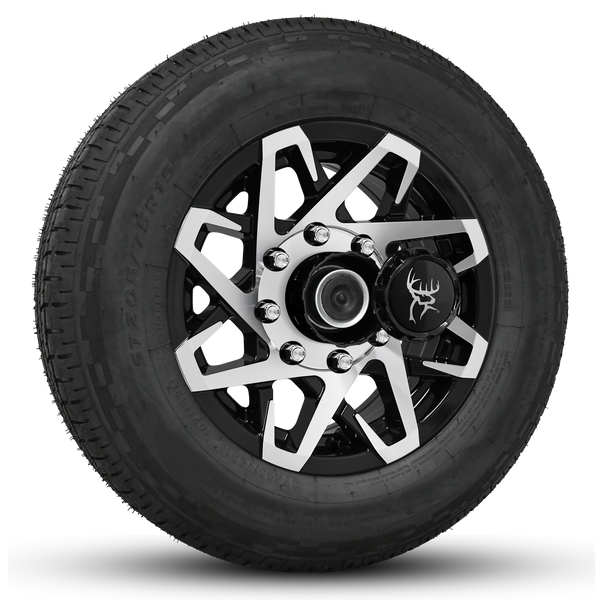 16x6.0 Gloss Black Machined Face Buck Commander Trailer Wheels Ready Mount Wheel & Tire Packages for All Types of Trailers in Pattern 8-Lug 8x6.50 / 8x165