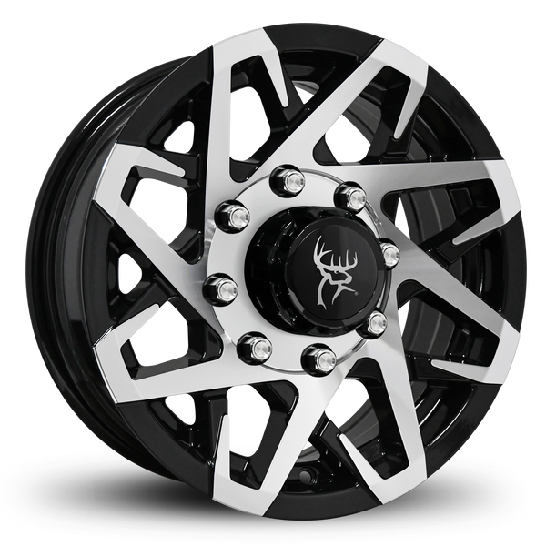 Custom Trailer Wheels in 16x6.0 Inch Gloss Black Machined Face by Buck Commander Trailer Wheels for All Trailer Types in Pattern 8-Lug 8x6.50 / 8x165