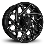 Custom Trailer Wheels in 16x6.0 Inch Gloss Black Milled Edges by Buck Commander Trailer Wheels for All Trailer Types in Pattern 8-Lug 8x6.50 / 8x165