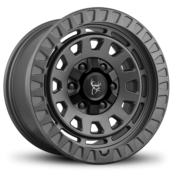 17x9.0 All Satin Grey / Gray Overland Style VENTURE by Buck Commander® Wheels in 6x135 & 6x139.7 for Ford F-150, Ranger, Raptor, Toyota 4-Runner, FJ Cruiser, Tacoma, & Tundra.