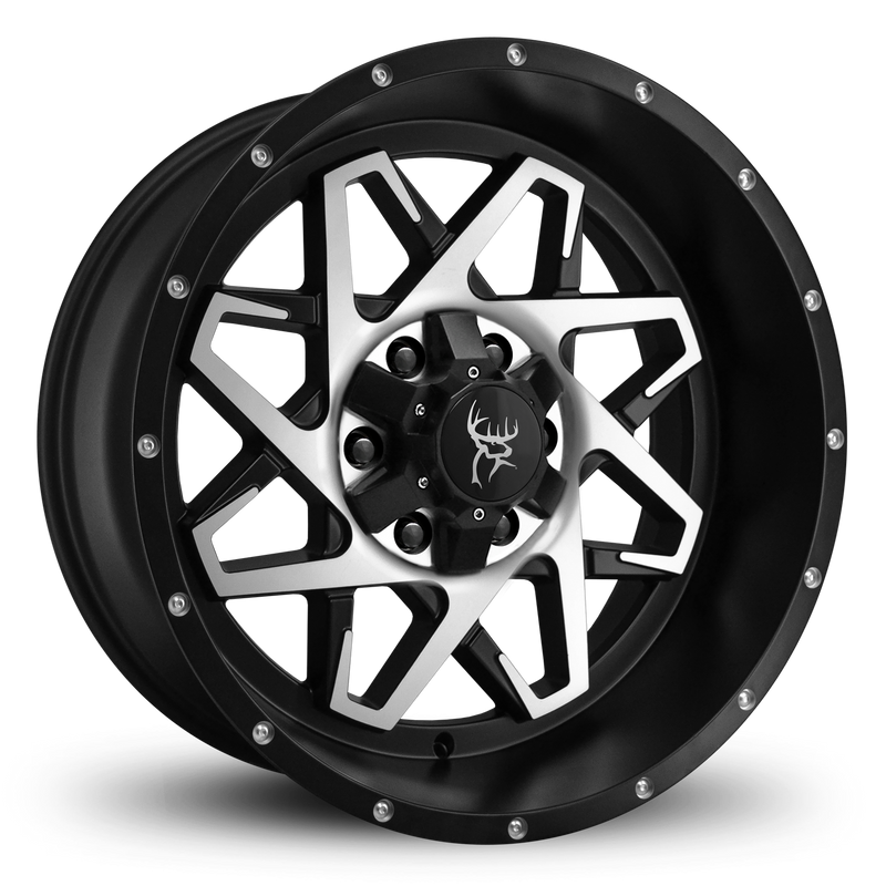 20x10.0 CALIBER 8-Spoke Directional Off-Road Wheel Rim by Buck Commander® Wheel Rims in Satin Black Machined Face for Off-Road for 6-Lug Chevy, Ford, GMC, RAM, & Toyota Trucks & SUV's