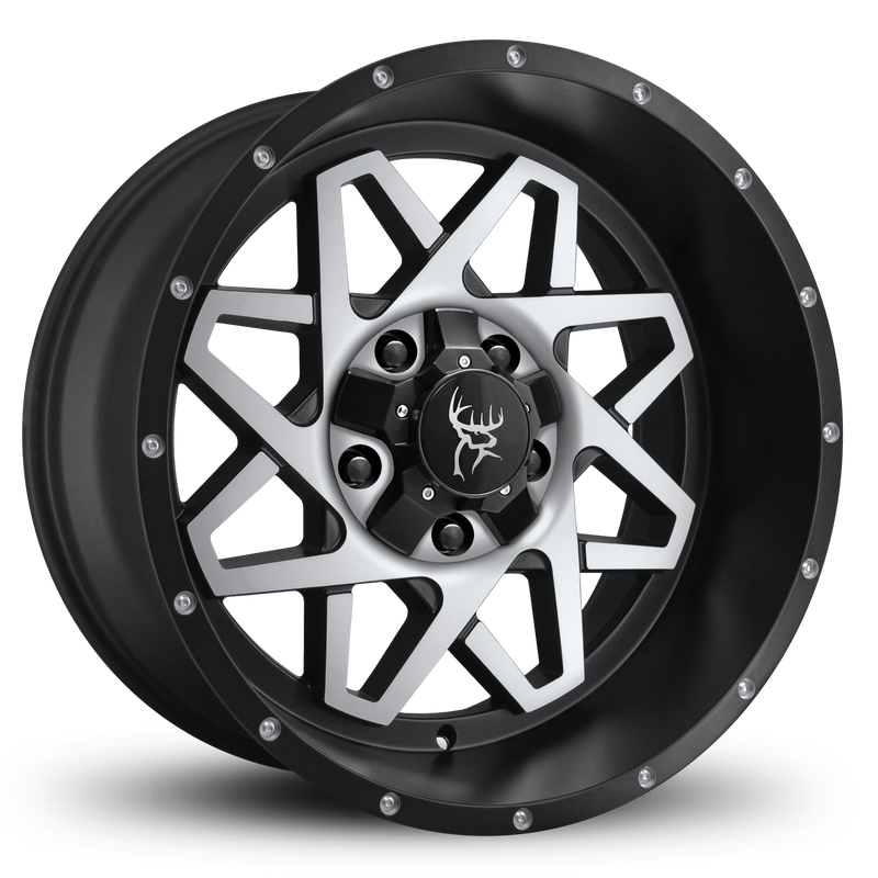 20x10.0 GRIDLOCK 8-Spoke Directional Off-Road Wheel Rim by Buck Commander® Wheels in Satin Black Machined Face for Off-Road for 5-Lug for 5x139.7 Dodge RAM 1500 & 5x127 Jeep Wrangler Gladiator