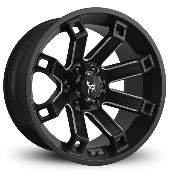 20x10.0 HOLLOW POINT 8-Spoke Hybrid Concave Face with Lip Off-Road Wheel Rim by Buck Commander® Wheels in Gloss Black Milled Edges for Off-Road for Lifted 6-Lug Chevy, Ford, GMC, RAM, & Toyota Trucks & SUV's
