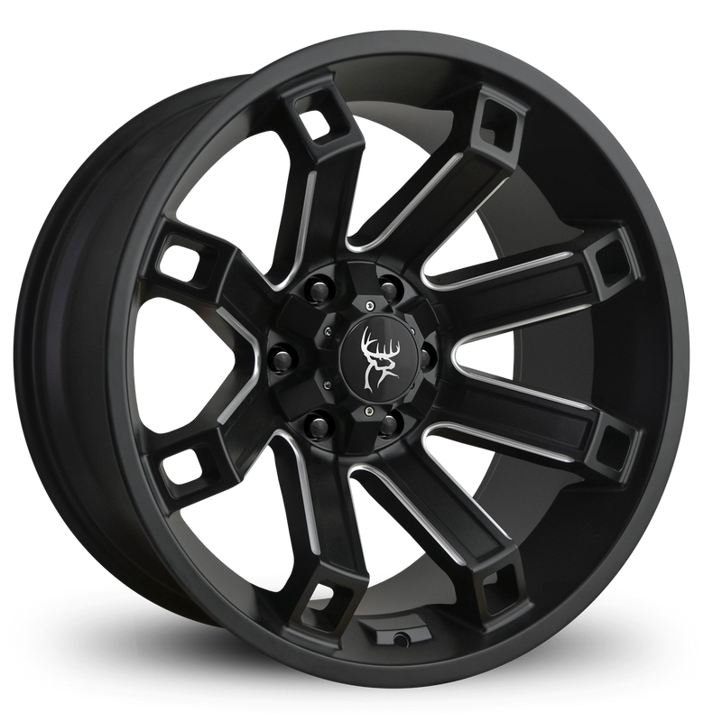 20x10.0 HOLLOW POINT 8-Spoke Hybrid Concave Face with Lip Off-Road Wheel Rim by Buck Commander® Wheels in Gloss Black Milled Edges for Off-Road for Lifted 6-Lug Chevy, Ford, GMC, RAM, & Toyota Trucks & SUV's