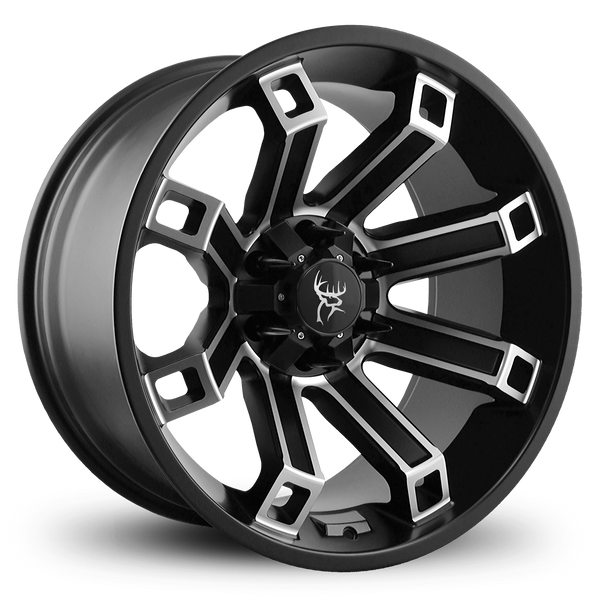 20x10.0 HOLLOW POINT 8-Spoke Hybrid Concave Face with Lip Off-Road Wheel Rim by Buck Commander® Wheels in Satin Black Machined Face for Off-Road for Lifted 6-Lug Chevy, Ford, GMC, RAM, & Toyota Trucks & SUV's