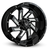 20x10.0 SAW 8-Spoke Twisted Directional Blade Style Off-Road Rim by Buck Commander® Wheels in Gloss Black with Milled Face for Off-Road for 6-Lug Chevy Silverado, Ford F-150, GMC Sierra, RAM 1500, & Toyota Trucks & SUV's