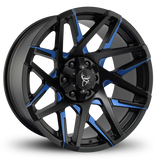 20x9.0 & 20x10.0 CANYON 8-Spoke Directional Off-Road Wheel Rim by Buck Commander® Wheels in Gloss Black with Milled Face w Blue Color Clear for Off-Road for 6-Lug Chevy, Ford, GMC, RAM, & Toyota Trucks & SUV's