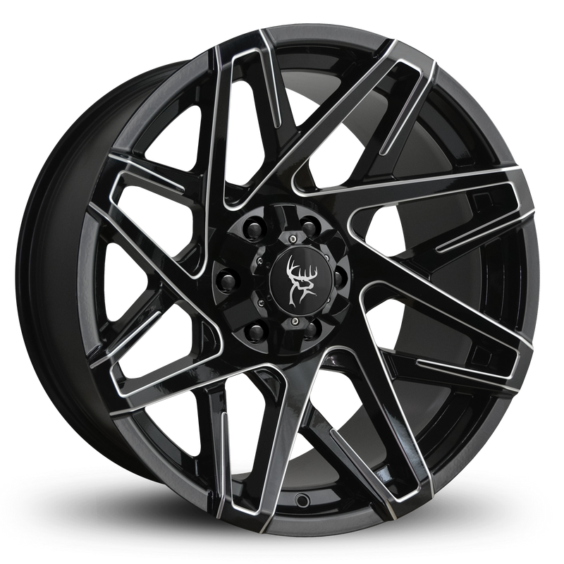 20x9.0 & 20x10.0 CANYON 8-Spoke Directional Off-Road Wheel by Buck Commander® Wheels in Gloss Black with Milled Edges for Off-Road for 6-Lug Chevy, Ford, GMC, RAM, & Toyota Trucks & SUV's