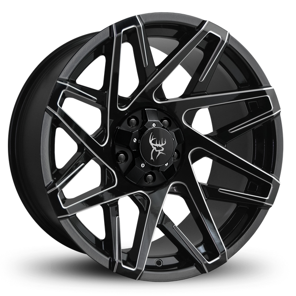 20x9.0 & 20x10.0 CANYON 8-Spoke Directional Off-Road Wheel by Buck Commander® Wheels in Gloss Black with Milled Edges for Off-Road for 5 Lug JEEP Wrangler, Gladiator, RAM 1500, & Toyota Tundra Trucks & SUV's