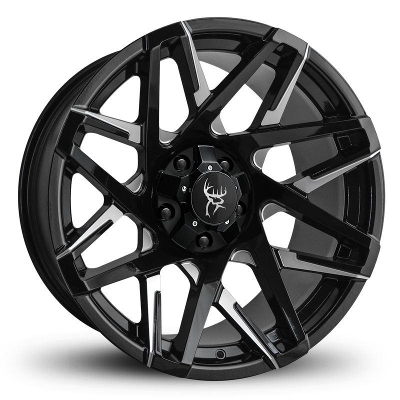 20x9.0 & 20x10.0 CANYON 8-Spoke Directional Off-Road Wheel Rim by Buck Commander® Wheels in Gloss Black with Milled Face for Off-Road for 5 Lug JEEP Wrangler, Gladiator, RAM 1500, & Toyota Tundra Trucks & SUV's