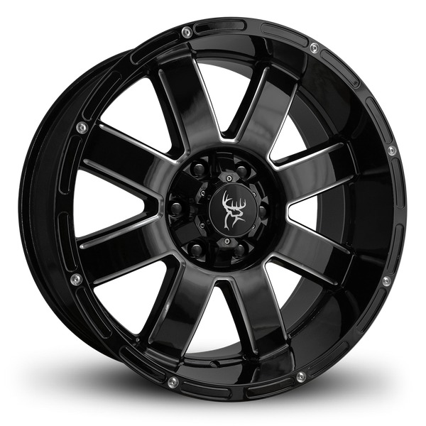 20x9.0 Buck Commander® Wheels 8-Point in All Gloss Black with CNC Milled Spoke Edges in Patterns Ford 6x135 & GM 6x139.7 Trucks & SUV's