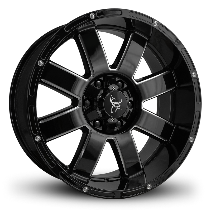 20x9.0 Buck Commander® Wheels 8-Point in All Gloss Black with CNC Milled Spoke Edges in Patterns Ford 6x135 & GM 6x139.7 Trucks & SUV's