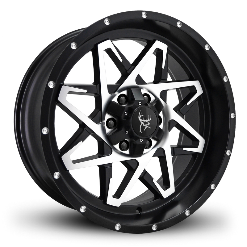 20x9.0 CALIBER 8-Spoke Directional Off-Road Wheel Rim by Buck Commander® Wheel Rims in Satin Black Machined Face for Off-Road for 6-Lug Chevy, Ford, GMC, RAM, & Toyota Trucks & SUV's
