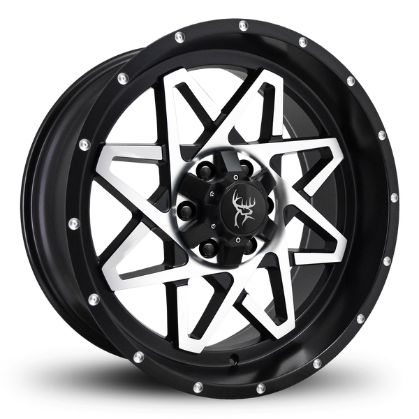 20x9.0 GRIDLOCK 8-Spoke Directional Off-Road Wheel Rim by Buck Commander® Wheels in Satin Black Machined Face for Off-Road for 6-Lug Chevy, Ford, GMC, RAM, & Toyota Trucks & SUV's