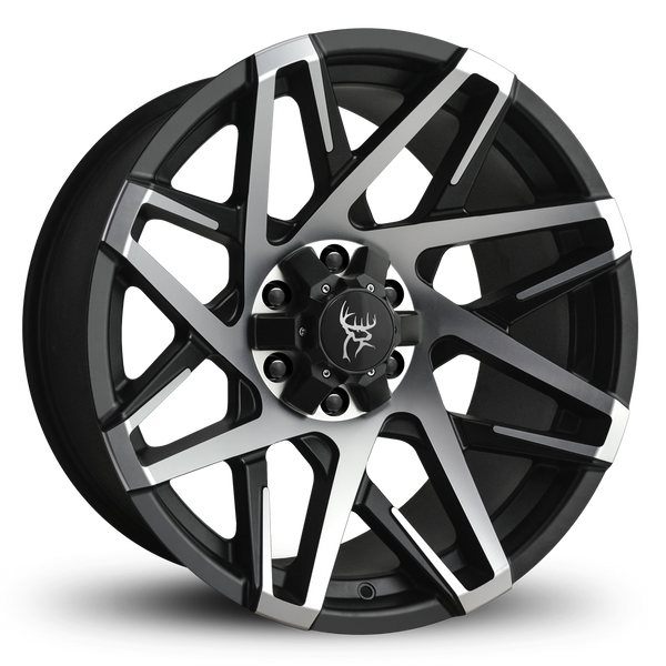 20x10.0 CANYON 8-Spoke Directional Off-Road Rim by Buck Commander® Wheels in Satin Black Machined Face for Off-Road for 6-Lug Chevy, Ford, GMC, RAM, & Toyota Trucks & SUV's