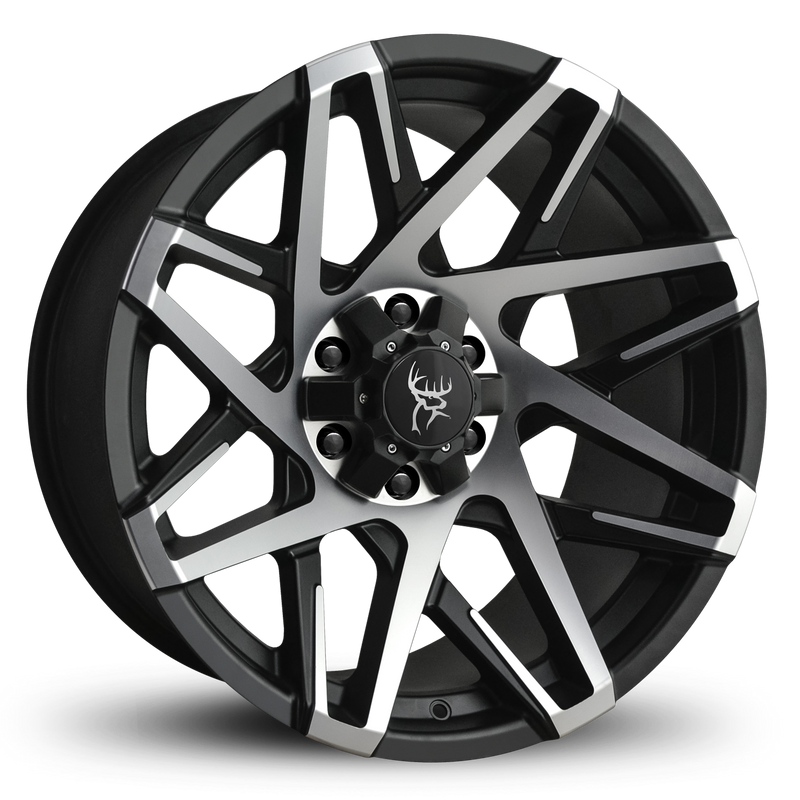 20x10.0 CANYON 8-Spoke Directional Off-Road Rim by Buck Commander® Wheels in Satin Black Machined Face for Off-Road for 6-Lug Chevy, Ford, GMC, RAM, & Toyota Trucks & SUV's