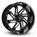 22x10.0 SAW 8-Spoke Twisted Directional Blade Style Off-Road Rim by Buck Commander® Wheels in Gloss Black with Milled Face for Off-Road for 6-Lug Chevy Silverado, Ford F-150, GMC Sierra, RAM 1500, & Toyota Trucks & SUV's