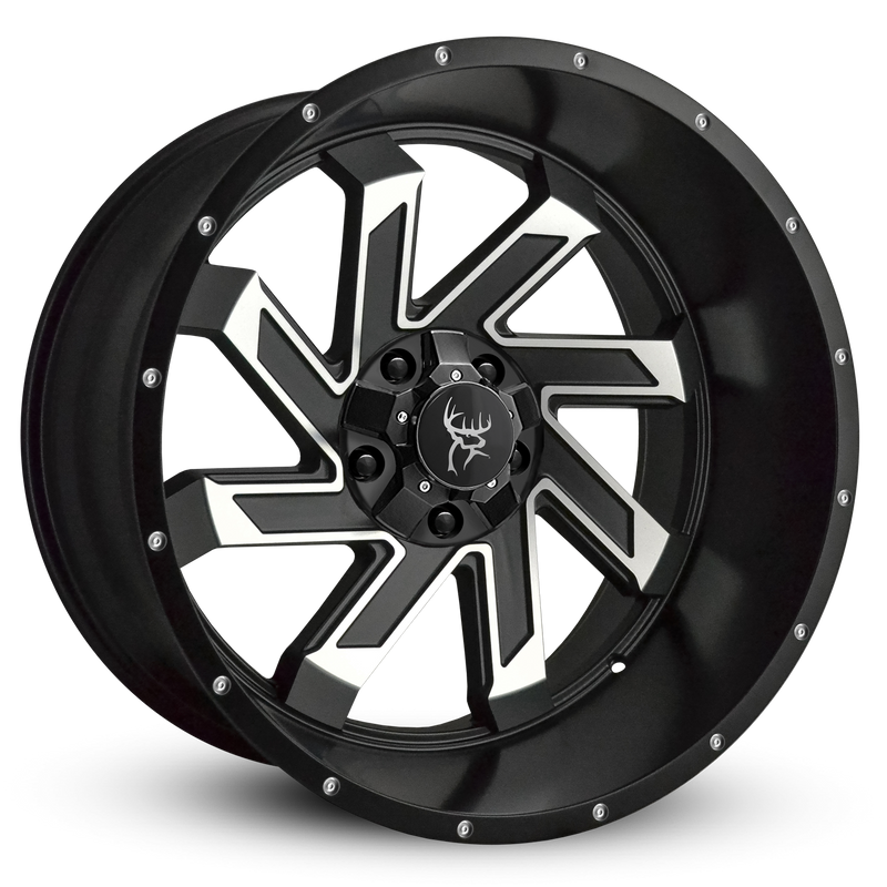 22x12.0 SAW 8-Spoke Twisted Directional Blade Style Off-Road Rim by Buck Commander® Wheels in Satin Black Machined Face for Off-Road for 5 Lug JEEP Wrangler, Gladiator, & RAM 1500 Trucks & SUV’s