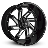 22x12.0  SAW 8-Spoke Twisted Directional Blade Style Off-Road Rim by Buck Commander® Wheels in Gloss Black with Milled Face for Off-Road for 8-Lug Chevy Silverado 2500, 3500, Ford F-250 & F-350 Super Duty, & GMC Sierra 2500, 3500.